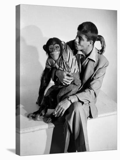 Entertainer Jerry Lewis with a Chimpanzee-Peter Stackpole-Premier Image Canvas