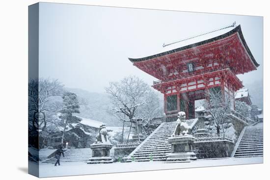 Entrance gate of Kiyomizu-dera Temple during snow storm, UNESCO World Heritage Site, Kyoto, Japan,-Damien Douxchamps-Premier Image Canvas