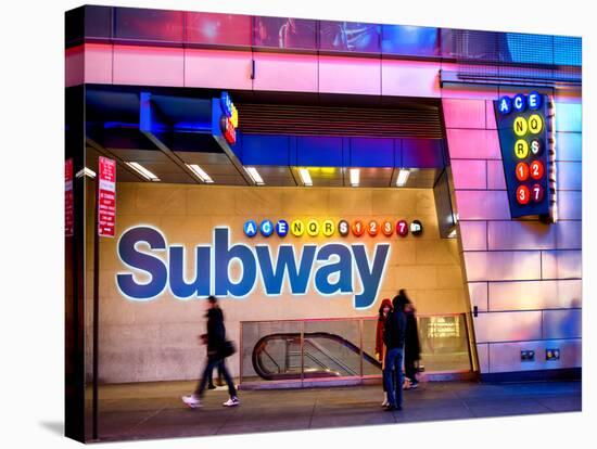 Entrance of a Subway Station in Times Square - Urban Street Scene by Night - Manhattan - New York-Philippe Hugonnard-Premier Image Canvas