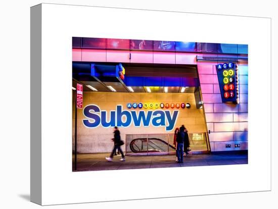 Entrance of a Subway Station in Times Square - Urban Street Scene by Night - Manhattan - New York-Philippe Hugonnard-Stretched Canvas