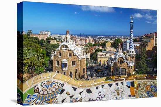 Entrance of Park Güell with City Skyline Behind, Barcelona, Catalonia, Spain-Stefano Politi Markovina-Premier Image Canvas