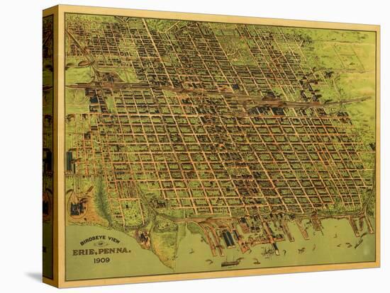 Erie, Pennsylvania - Panoramic Map-Lantern Press-Stretched Canvas