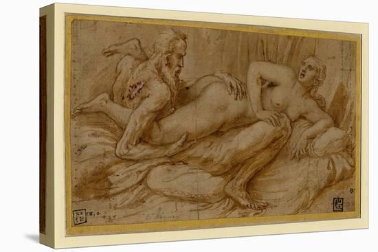 Erotic Scene Par Romano, Giulio (1499-1546), after 1524 - Pen, Brush, Brown Indian Ink, White Colou-Giulio Romano-Premier Image Canvas