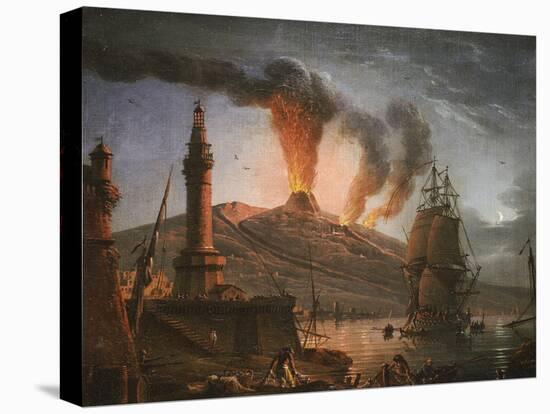 Eruption of Vesuvius at Night with Fishermen Unloading Their Nets Near the Lighthouse, 1781-Charles-francois Grenier De La Croix-Premier Image Canvas