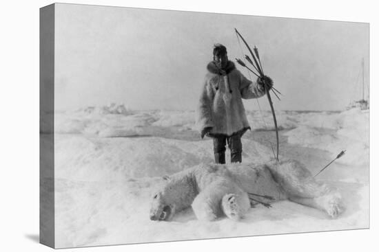 Eskimo Hunter with Polar Bear Photograph - Alaska-Lantern Press-Stretched Canvas