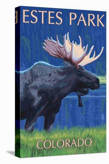 Estes Park, Colorado - Moose at Night-Lantern Press-Stretched Canvas