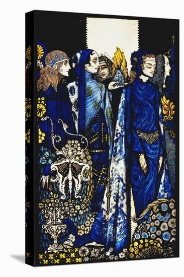 Etain, Helen, Maeve and Fand, Golden Deirdre's Tender Hand'. 'Queens', Nine Glass Panels Acided,…-Harry Clarke-Premier Image Canvas