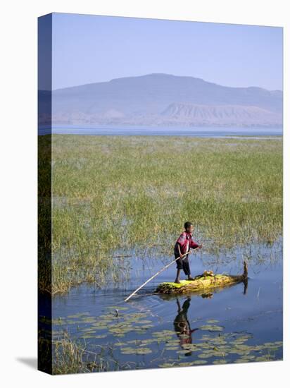 Ethiopia, Lake Awassa; a Young Boy Punts a Traditional Reed Tankwa Through the Reeds-Niels Van Gijn-Premier Image Canvas