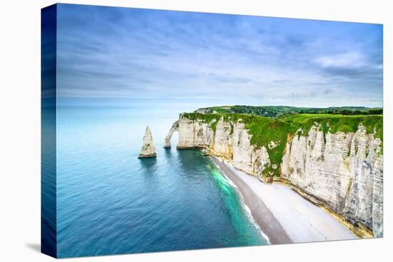 Etretat Aval Cliff, Rocks and Natural Arch Landmark and Blue Ocean-stevanzz-Premier Image Canvas