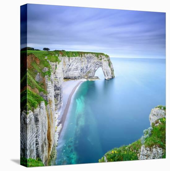 Etretat, La Manneporte Natural Rock Arch Wonder, Cliff and Beach. Long Exposure Photography. Norman-stevanzz-Stretched Canvas