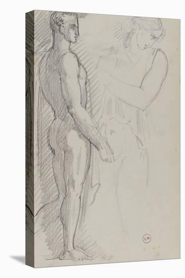 Etude d'homme de profil debout sur le pied droit d'après l'antique, étude de femme demi-nue bras-Gustave Moreau-Premier Image Canvas
