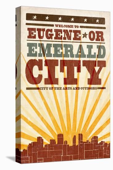 Eugene, Oregon - Skyline and Sunburst Screenprint Style-Lantern Press-Stretched Canvas