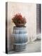 Europe, Italy, Tuscany. Flower Pot on Old Wine Barrel at Winery-Julie Eggers-Premier Image Canvas