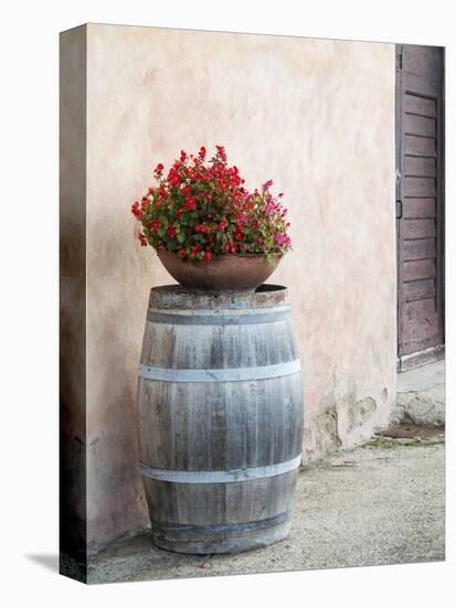 Europe, Italy, Tuscany. Flower Pot on Old Wine Barrel at Winery-Julie Eggers-Premier Image Canvas