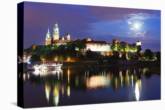 Europe, Poland, Malopolska, Krakow, Full Moon over Wawel Hill Castle and Cathedral-Christian Kober-Premier Image Canvas