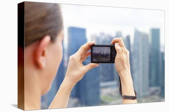 European Tourist Taking a Picture of Singapore Skyline-Harry Marx-Premier Image Canvas