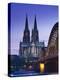 Evening, Cologne Cathedral and Hohenzollern Bridge, Cologne, Rhineland-Westphalia, Germany-Walter Bibikow-Premier Image Canvas