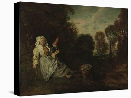 Evening Landscape with Spinner, Ca 1715-Jean Antoine Watteau-Premier Image Canvas