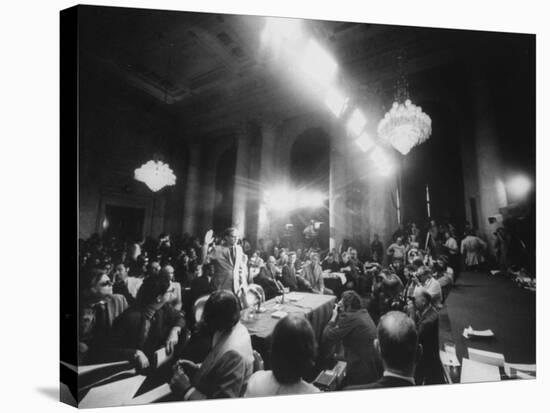 Ex-Nixon Aide John Dean Swearing in Before Sen. Committee on Watergate-Gjon Mili-Premier Image Canvas