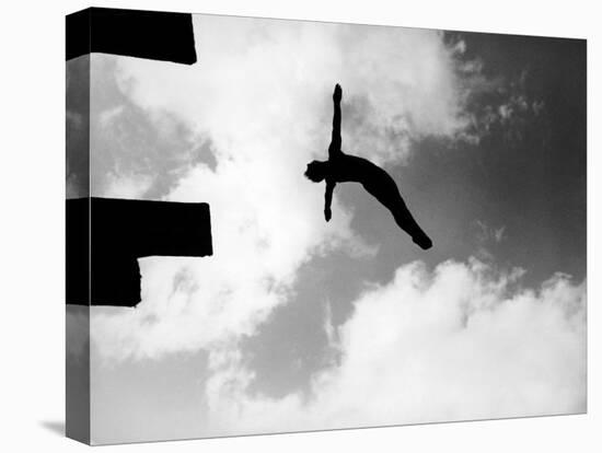 Excellent of Man Silhouetted Against Sky Doing Back Dive Off High Board-Rex Hardy Jr.-Premier Image Canvas