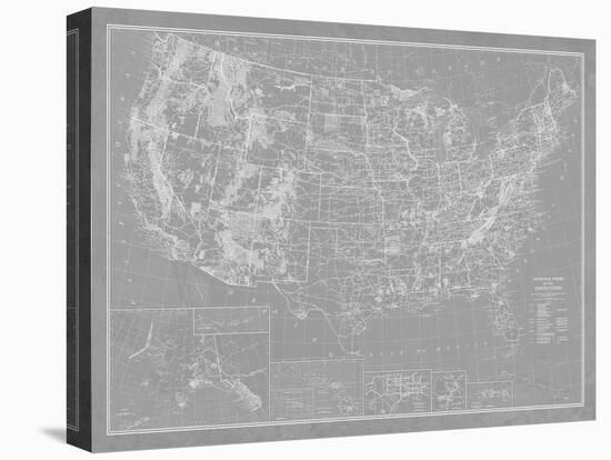 Explorer - USA Map - Graphite-The Vintage Collection-Stretched Canvas