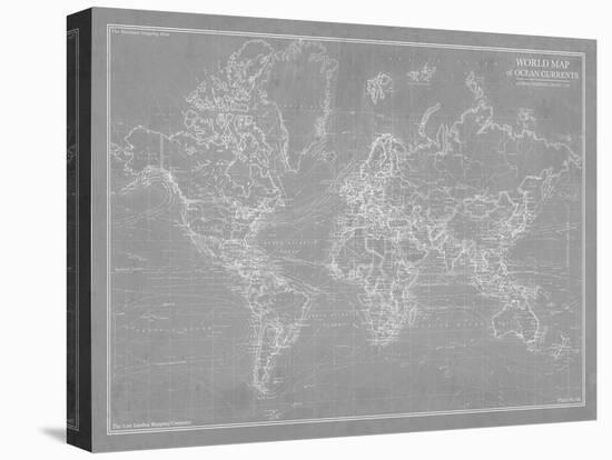 Explorer - World Map - Graphite-The Vintage Collection-Stretched Canvas