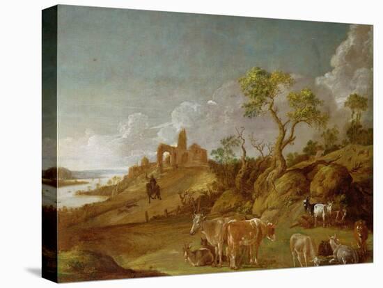 Extensive Hilly Landscape with Cattle, Sheep and Goats-Potter-Premier Image Canvas