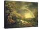 Extensive Wooded River Landscape, with Anglers Beside a Pool Below a Waterfall, and a Rainbow-George the Elder Barret-Premier Image Canvas
