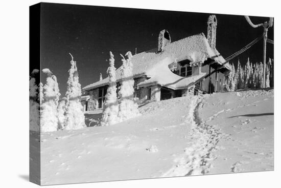 Exterior View of Mt. Spokane Lodge in Winter - Mt. Spokane, WA-Lantern Press-Stretched Canvas