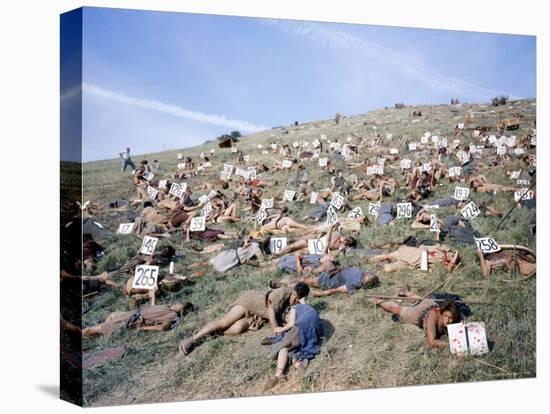 Extras Playing Dead People Hold Numbered Cards Between Takes During Filming of "Spartacus"-J^ R^ Eyerman-Premier Image Canvas