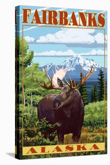 Fairbanks, Alaska - Moose Scene-Lantern Press-Stretched Canvas