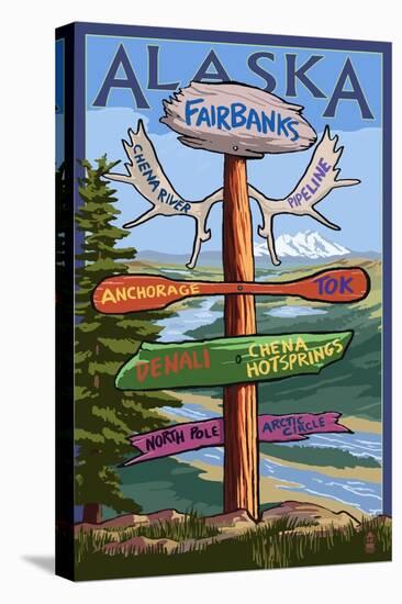 Fairbanks, Alaska - Sign Destinations-Lantern Press-Stretched Canvas