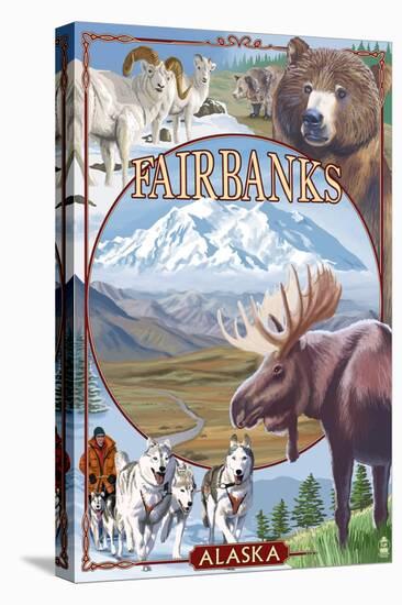 Fairbanks, Alaska - Wildlife Montage Scenes-Lantern Press-Stretched Canvas