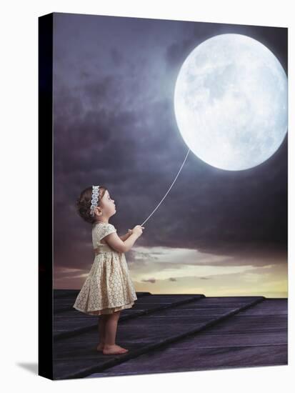 Fairy Portrait of a Little Cute Girl with a Moony Balloon-Konrad B?k-Premier Image Canvas