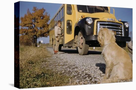 Faithful Dog Watching Boy Enter School Bus-William P. Gottlieb-Premier Image Canvas