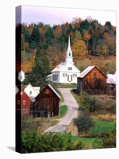 Fall Colors in Small Town with Church and Barns, Waits River, Vermont, USA-Bill Bachmann-Premier Image Canvas