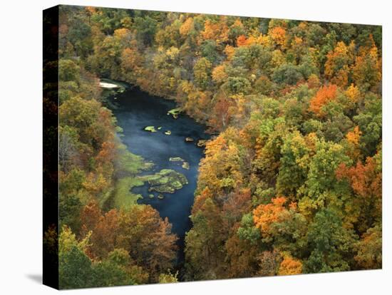 Fall forest and Ha Ha Tonka Spring, Ha Ha Tonka State Park, Missouri, USA-Charles Gurche-Premier Image Canvas