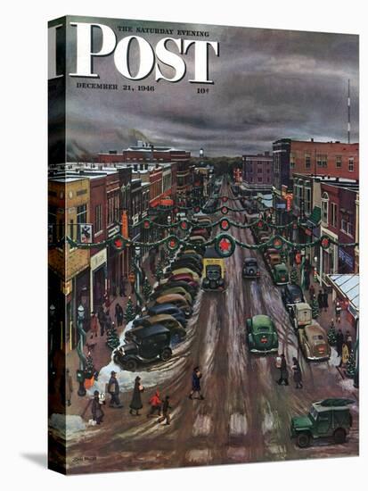 "Falls City, Nebraska at Christmas," Saturday Evening Post Cover, December 21, 1946-John Falter-Premier Image Canvas