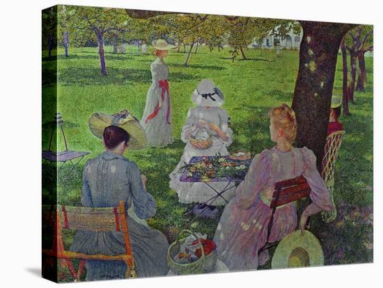 Famille dans un verger-Family in a garden with fruit trees.-Theo van Rysselberghe-Premier Image Canvas