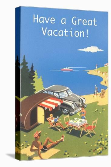 Family Camping by Ocean, Have a Great Vacation-null-Stretched Canvas