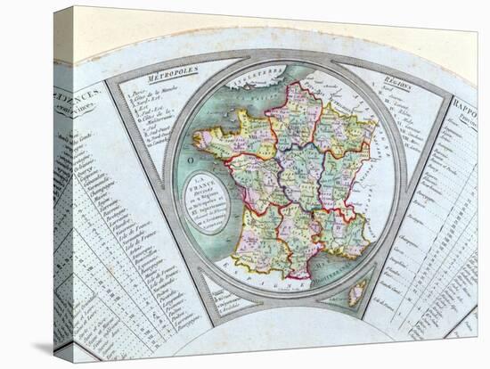 Fan Depicting the Map of France as Divided into 9 Regions, 10 Metropolis and 83 Departments, 1790-null-Premier Image Canvas