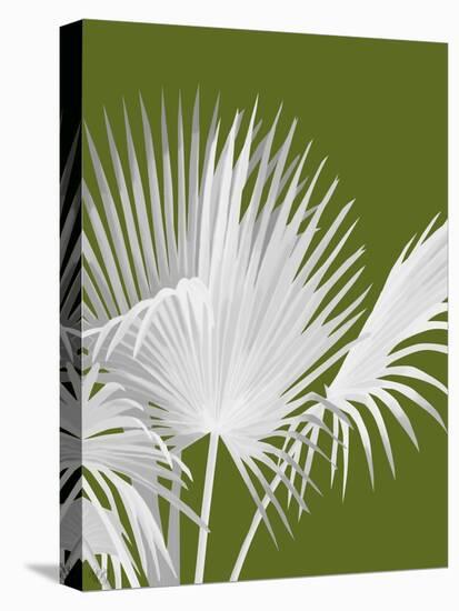 Fan Palm 1, White on Green-Fab Funky-Stretched Canvas