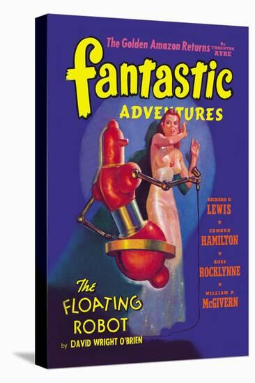 Fantastic Adventures: Floating Robot and Woman-null-Stretched Canvas