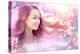 Fantasy Girl with Long Pink Blowing Hair. Spring or Summer Beauty Teen Girl with Flowers. Fashion A-Subbotina Anna-Premier Image Canvas