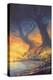 Fantasy Landscape Painting of Big Trees with Huge Roots at Sunset Beach-Tithi Luadthong-Stretched Canvas
