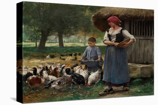 Farm Girl Feeding Chickens (Oil on Canvas)-Julien Dupre-Premier Image Canvas