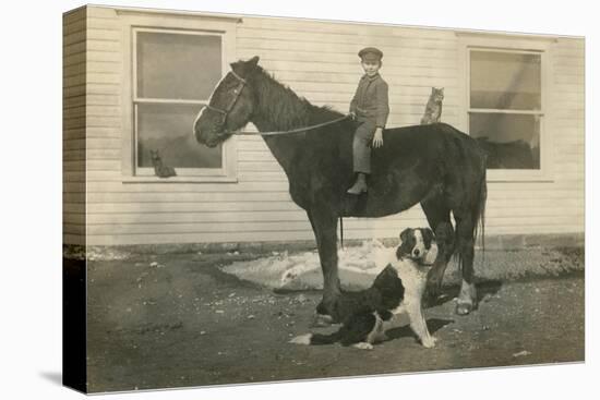 Farmboy with Cat on Horse and Dog-null-Stretched Canvas