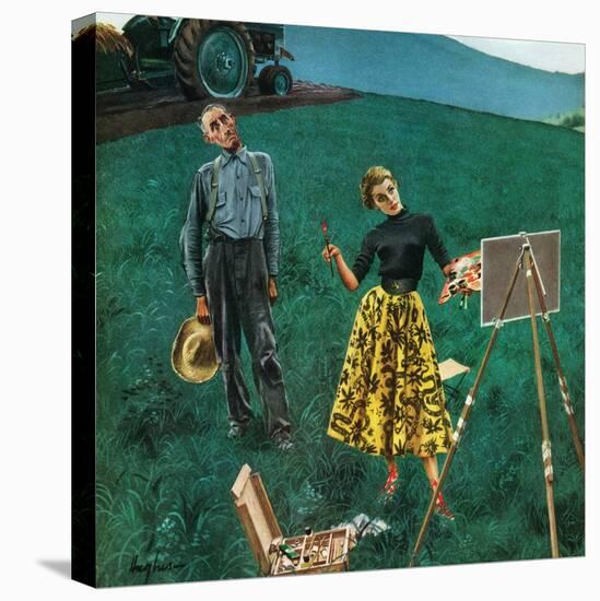 "Farmer and Female Artist in Field", June 6, 1953-George Hughes-Premier Image Canvas