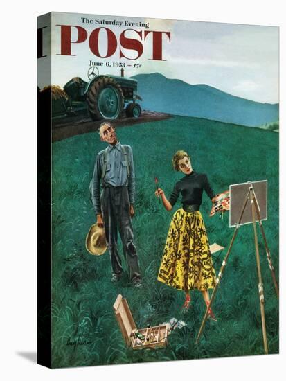 "Farmer and Female Artist in Field" Saturday Evening Post Cover, June 6, 1953-George Hughes-Premier Image Canvas