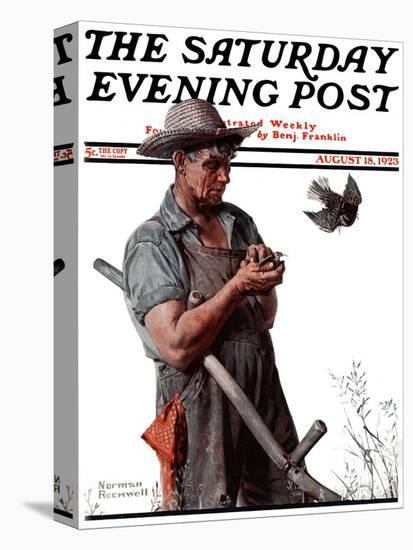 "Farmer and the Bird" or "Harvest Time" Saturday Evening Post Cover, August 18,1923-Norman Rockwell-Premier Image Canvas